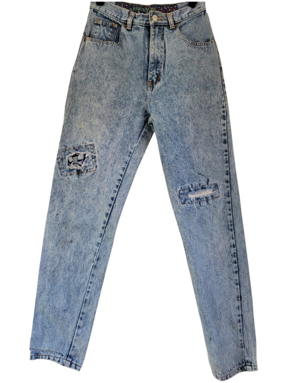 Vintage Jordache Acid Wash High Waist Mom Jeans Distressed Bow Peekaboo Details